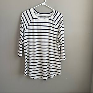 Tickled Teal Black/White Striped 3/4 Sleeve Top XL